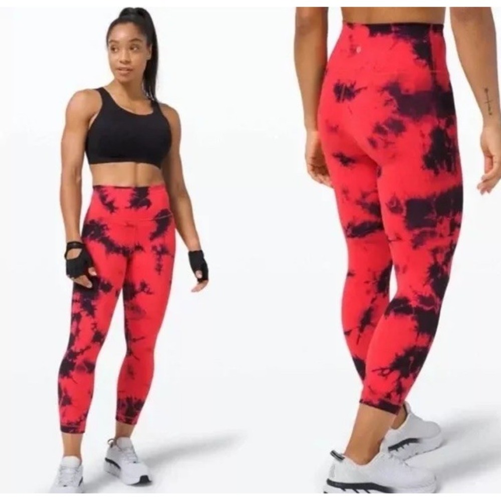 Lululemon‎ Wunder Under High-Rise Tight Wash Tie Dye Carnation Red Black Size 2